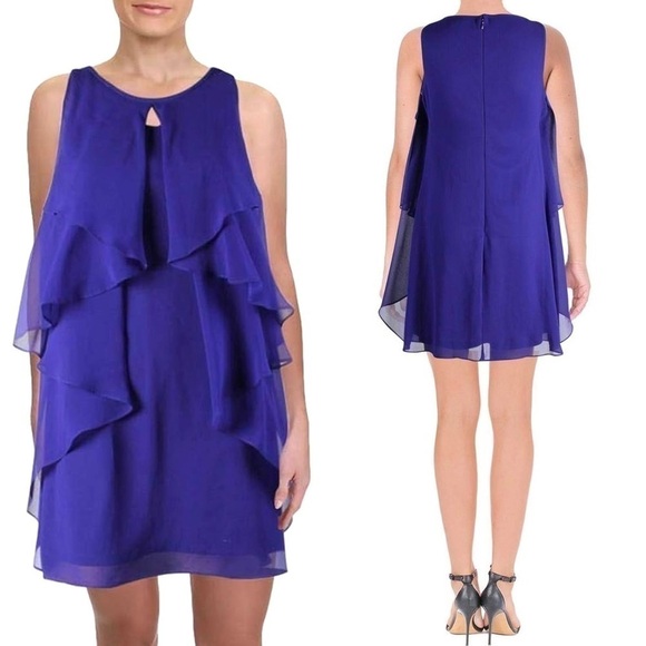 NWT RALPH LAUREN Tiered Draped Chiffon Ruffle Sleeveless Keyhole Front Dress 0 - Picture 2 of 5